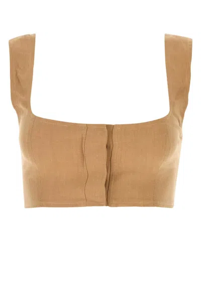Le Kasha Camel Linen Jirja Crop-top