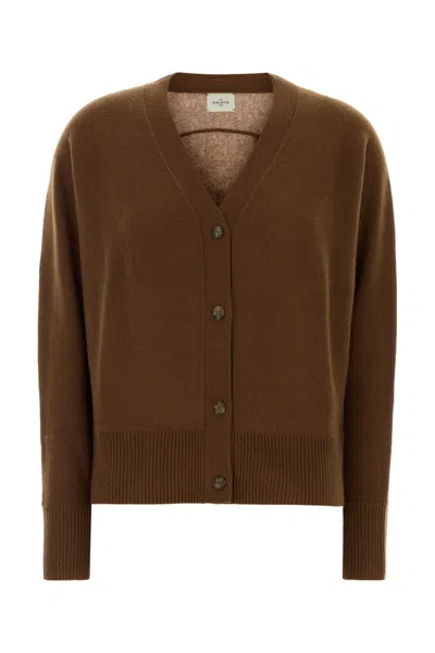 Le Kasha Cardigan With Detachable Scarf In Brown