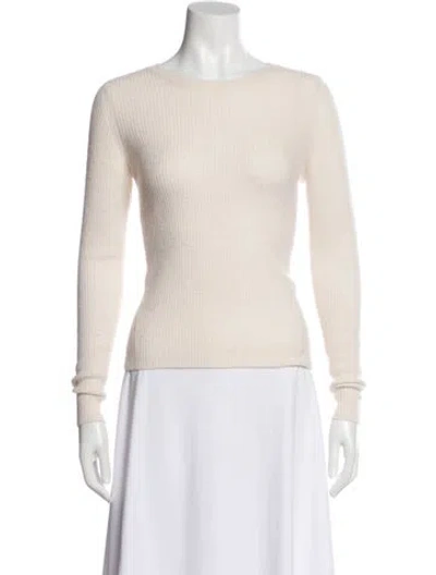 Pre-owned Le Kasha Cashmere Bateau Neckline Sweater In White