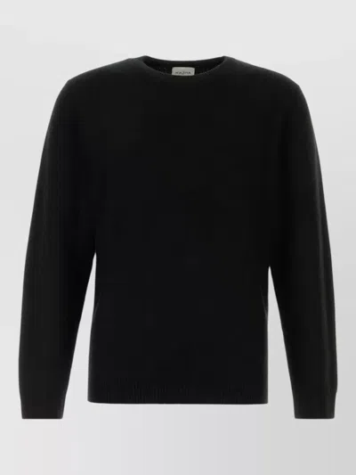 Le Kasha Cashmere Crew Neck Sweater Ribbed Cuffs Hem In Black