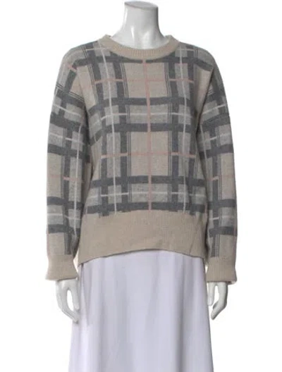 Pre-owned Le Kasha Cashmere Plaid Print Sweater In Gray