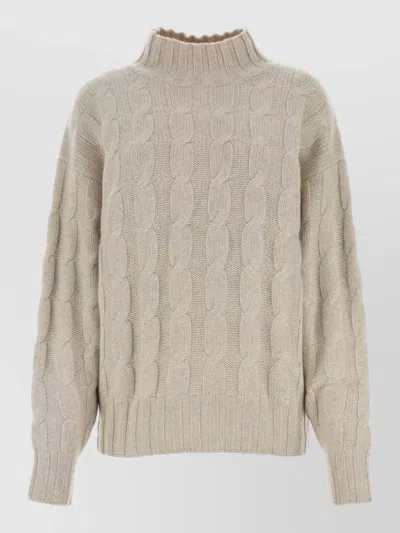 Le Kasha Cashmere Sweater Mock Neck Cable Knit In Neutral