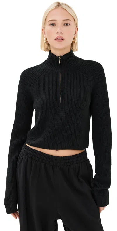 Le Kasha Tiboli Cropped Ribbed Organic Cashmere Sweater In Black