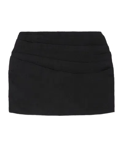 Le Kasha Spetses Draped Organic Linen-gauze Mini Skirt In Black