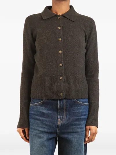 Pre-owned Le Kasha Collared Knit Cardigan In Brown