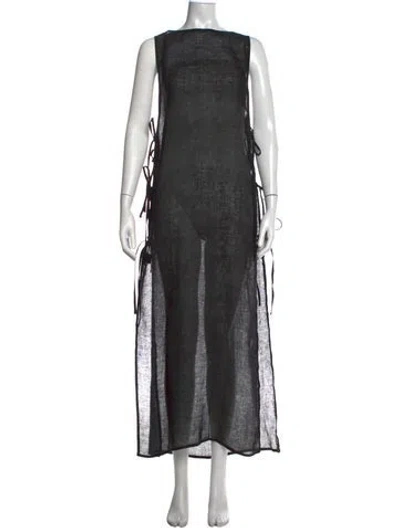 Pre-owned Le Kasha Crew Neck Long Dress In Black