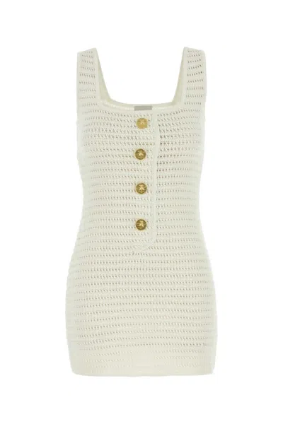 Le Kasha Crochet Mini Dress In Organic Linen In White