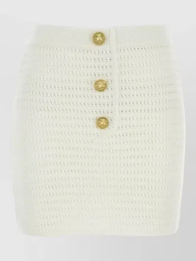 Le Kasha Crochet Mini Skirt Button Detailing High Waisted In White