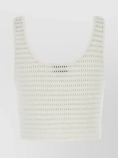 Le Kasha Crochet Sleeveless Scoop Neck Top In White