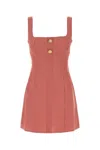 Le Kasha Linen Mini Dress Button Detail In Pink