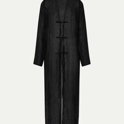 Le Kasha Dehmit Tie-detailed Organic Linen-gauze Maxi Dress In Black