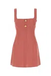 Le Kasha Linen Mini Dress Button Detail In Brown