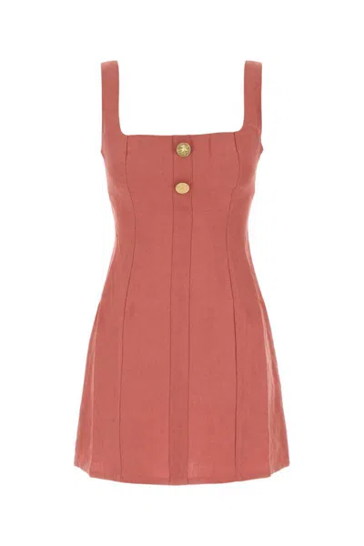 Le Kasha Linen Mini Dress Button Detail In Pink