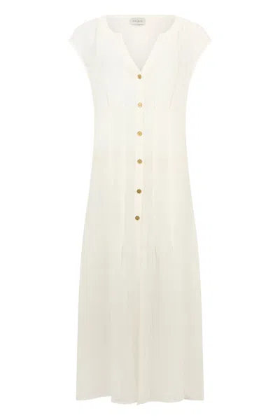 Le Kasha Fluid Midi Dress With Front Buttons In White