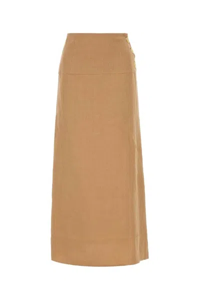Le Kasha Camel Linen Skirt In Beige