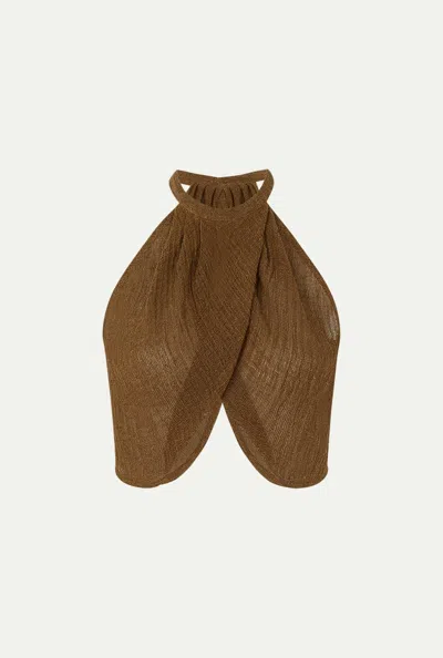 Le Kasha Womens Tabacco Alger Halter Linen Top In Brown