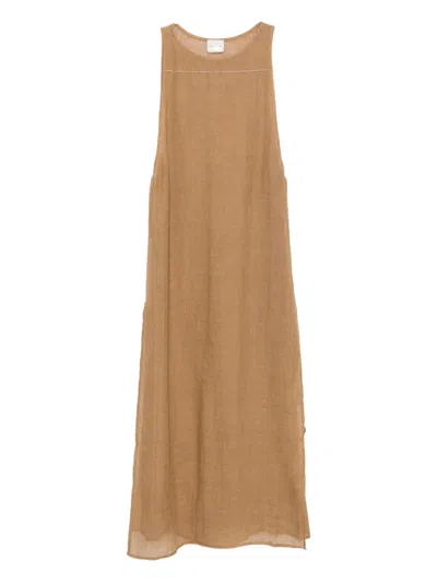 Le Kasha Jarajus Linen Side-slit Maxi Dress In Nude