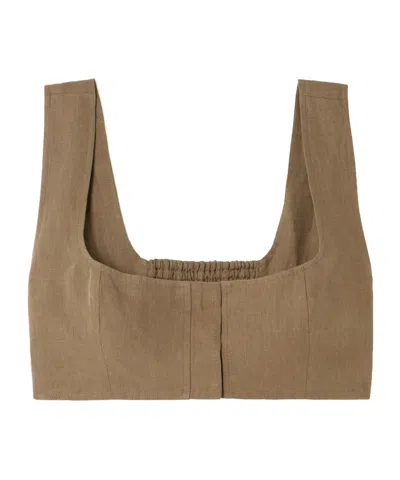 Le Kasha Jirja Cropped Linen Top In Brown