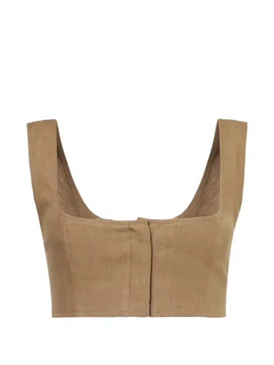 Le Kasha Jirja Linen Crop Top In Brown