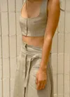 Le Kasha Jirja Linen Crop Top In Khaki In Green
