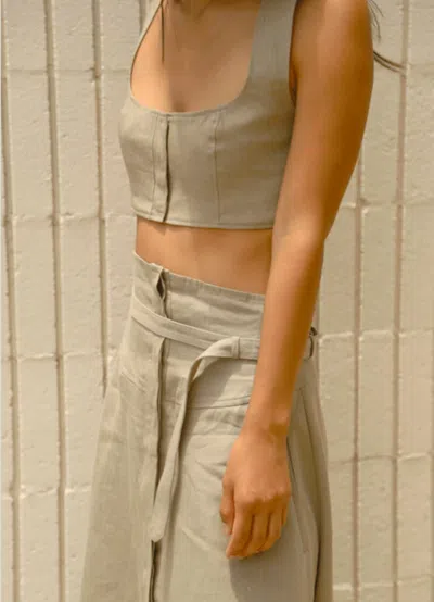 Le Kasha Jirja Linen Crop Top In Khaki In Green