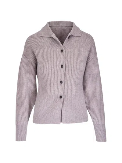 Le Kasha Kalaru Ribbed-knit Button-down Cardigan In Purple