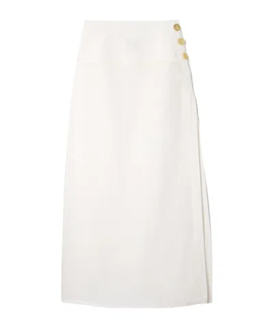 Le Kasha Light Brown Linen Skirt In White