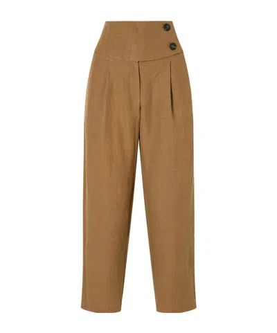 Le Kasha Dafash High-rise Pleated Linen Straight-leg Pants In Burgundy