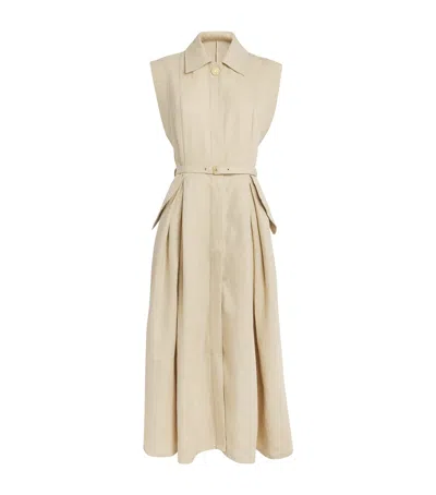Le Kasha Linen Belted Belek Midi Dress In Neutral