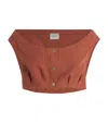Le Kasha Tamra Cropped Organic Linen-gauze Top In Brown