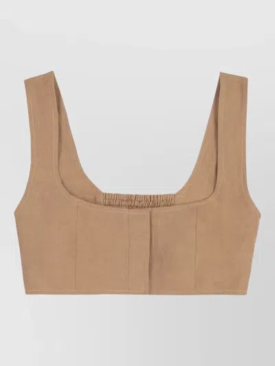 Le Kasha Linen Cropped Tank Smocked Square Neckline In Multi