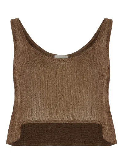 Le Kasha Linen Cropped Top In Brown