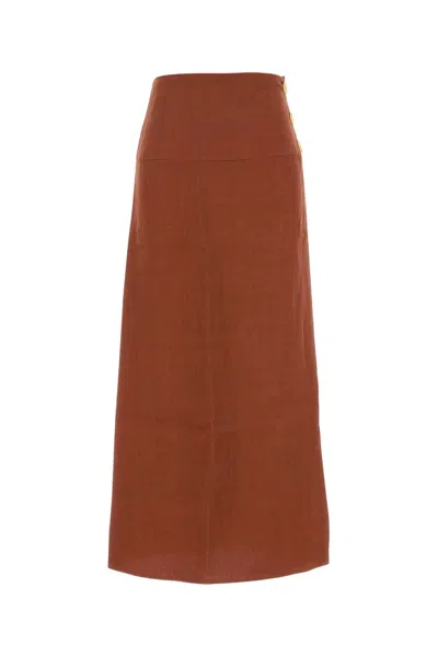Le Kasha Linen Haifal Skirt In Red