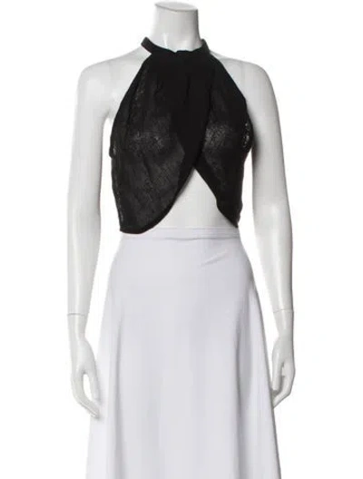 Pre-owned Le Kasha Linen Halterneck Crop Top In Black