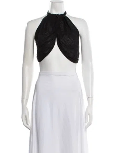 Pre-owned Le Kasha Linen Halterneck Crop Top In Black
