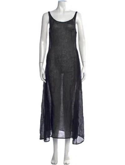 Pre-owned Le Kasha Linen Long Dress In Black