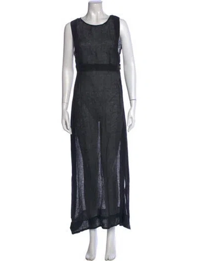 Pre-owned Le Kasha Linen Long Dress In Grey
