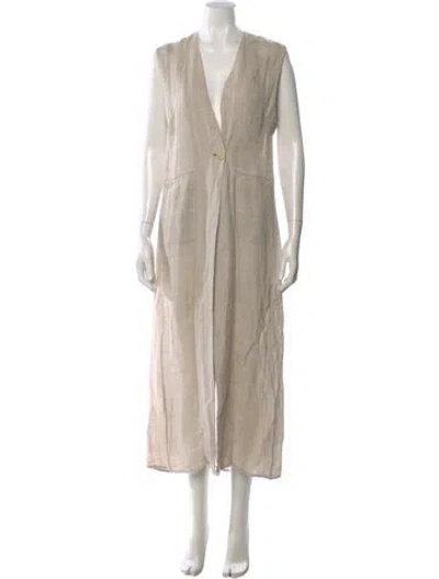 Pre-owned Le Kasha Linen Long Dress In Neutral