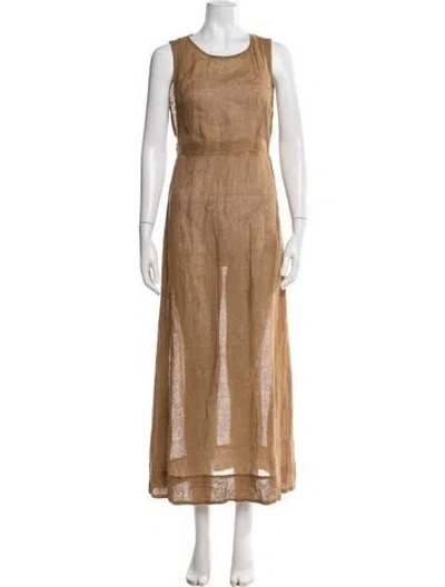 Pre-owned Le Kasha Linen Long Dress In Neutrals