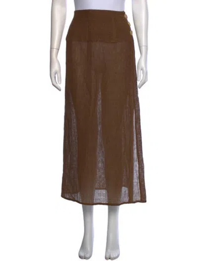 Pre-owned Le Kasha Linen Long Skirt In Brown