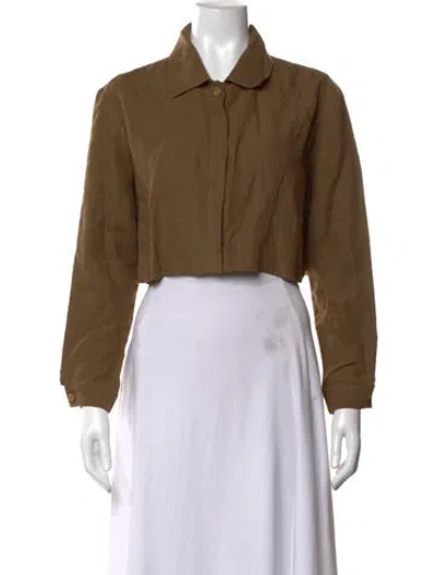 Pre-owned Le Kasha Linen Long Sleeve Button-up Top In Brown