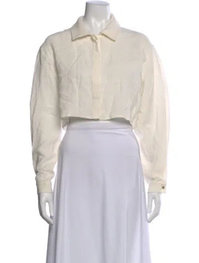 Pre-owned Le Kasha Linen Long Sleeve Crop Top In Neutral
