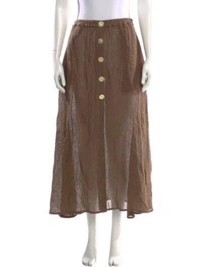 Pre-owned Le Kasha Linen Midi Length Skirt W/ Tags In Brown