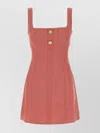 Le Kasha Linen Mini Dress Button Detail In Pink