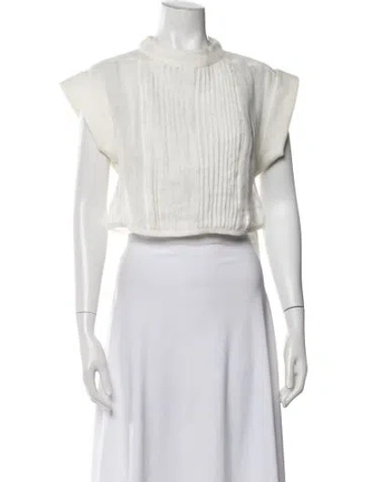 Pre-owned Le Kasha Linen Mock Neck Top In White