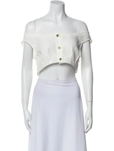 Pre-owned Le Kasha Linen Off-the-shoulder Crop Top W/ Tags In White