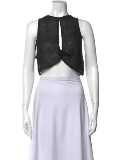 Pre-owned Le Kasha Linen Open Front Crop Top In Black