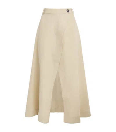 Le Kasha Linen Raqi Crossover Midi Skirt In Neutral