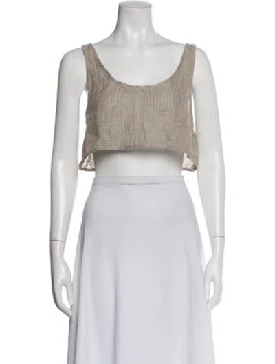 Pre-owned Le Kasha Linen Scoop Neck Crop Top In Black