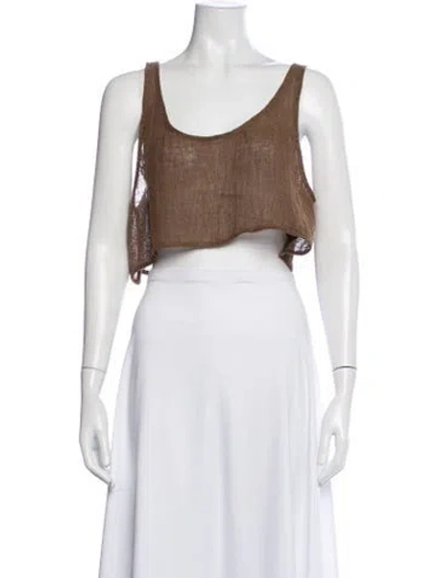 Pre-owned Le Kasha Linen Scoop Neck Crop Top In Black